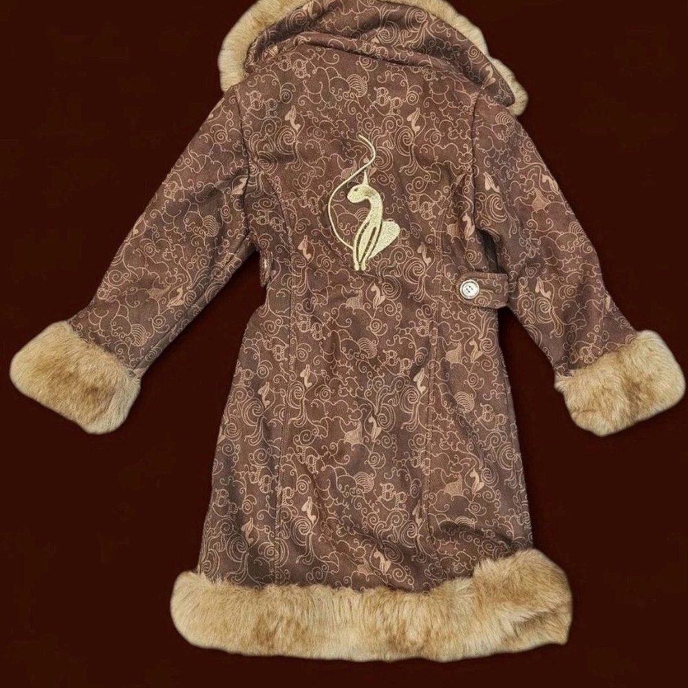 Baby Phat Vintage Coat Jacket Brown Fur Womens Mob Wife Penny Lane Y2K